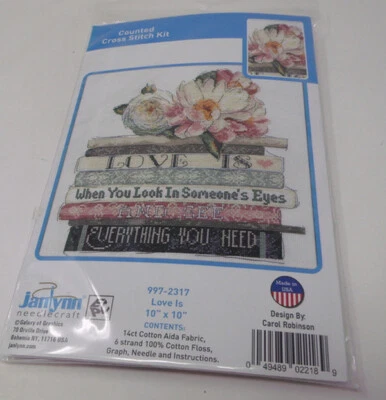 Janlynn LOVE IS  Counted Cross Stitch Kit 10" x 10" Flower & Books - Изображение 1 из 3