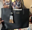 Calvin Klein Faux Leather large Black Handbag Tote Bag Purse Top Handles
