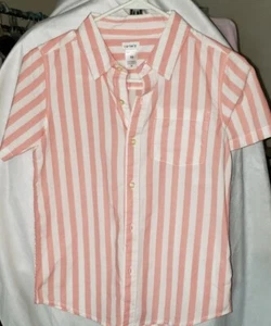 Carters NEW Boy Pink and White Striped Button Down Short Sleeve Shirt Size 10 - Picture 1 of 4