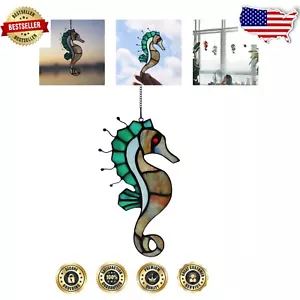 Handcrafted Seahorse Stained Glass Suncatcher - Nautical Home Hanging Decor - Picture 1 of 10