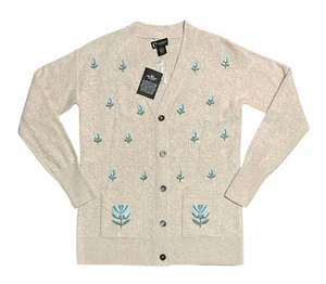 C by Bloomingdale's Cashmere Grandfather Cardigan Women’s Small Floral - Picture 1 of 6