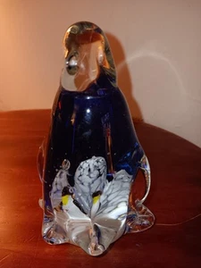 Murano Art Studio Blown Glass Baby Penguins Encased In 5"Lg Figurine Paperweight - Picture 1 of 7