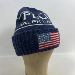 POLO RALPH LAUREN Mütze Erwachsene Einheitsgröße auffällig USA Flagge Beanie Intarsien Wollmischung blau - Bild 1 von 11