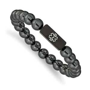 Pulsera elástica médica de hematita esmaltada IP negra cepillada de acero inoxidable - Imagen 1 de 3