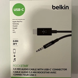 Belkin RockStar 3ft 3.5mm Audio Cable with USB-C Connector Enjoy Music @Car/home - Picture 1 of 2