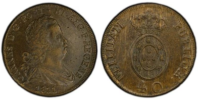 PORTUGAL Joao 1811 Bronce Patrón 40 Reis PCGS AU55BN Lisboa Como Nuevo. Gomes-E4 Var. Foto 1 de 3