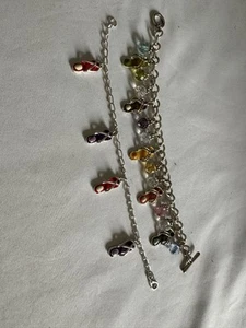 vintage set of 2 charm bracelet Rainbow Flip Flops Silver Tone 7.5” - Picture 1 of 5