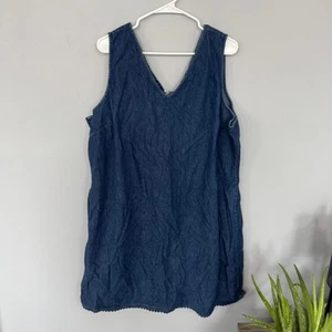 Vintage Damen Jeans Minikleid ärmellos Übergröße 2X V-Ausschnitt Reißverschluss hinten - Bild 1 von 6