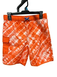 Lands End Boys youth Swim Trunks L 10-12 Orange Tie Dye - Picture 1 of 3