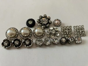 Vintage Rhinestone Button Lot 19 Assorted Sizes Styles Shapes Glass/Plastic - Picture 1 of 16