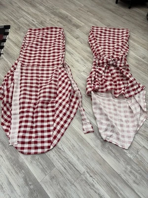 Plaid Red & White Chair Covers Bow Back Armless Set of 2 - Image 1 of 3