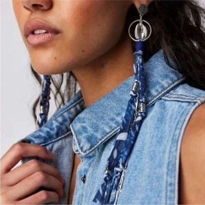 NUEVO Free People Pendientes Borla Larga Con Cuentas Tela Gota Batik Boho Foto 1 de 4