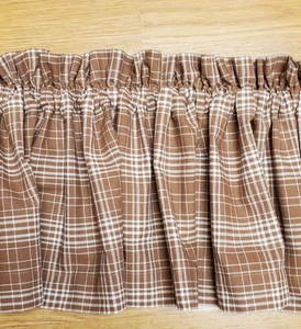 Primitive Brown Plaid Homespun Valance Kitchen Window Curtain - Picture 1 of 7