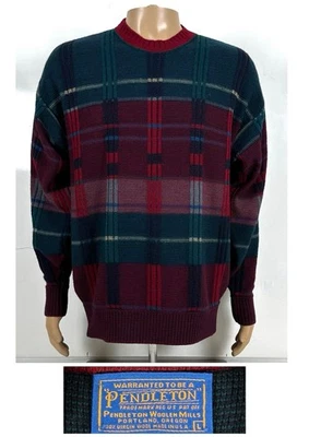 Pendleton VTG Mens Wool Sweater Checker Plaid Crewneck Thick Colorful USA Large - Image 1 of 4