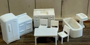 Marx Dollhouse Furniture Set MARX White Kitchen And Bathroom Set Vintage 1950s - Picture 1 of 2