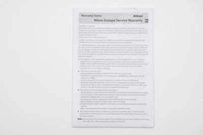 GUIDA NIKON EUROPE SERVICE WARRANTY - (per parti di ricambio) - Immagine 1 di 2