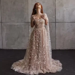 Abito da sposa celeste stella abito boho maniche lunghe scintillanti abiti da sposa - Foto 1 di 13