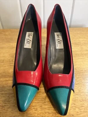 VINTAGE Vaneli Color Block Heels Pumps Red Green Yellow Blue Size 8.5 M Spain - Image 1 of 4