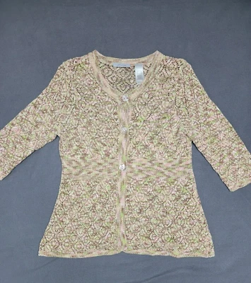 Suéter tejido ganchillo abierto PETITE XL para mujer JH COLLECTIBLES manga 3/4 botón Foto 1 de 4