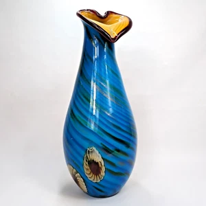 Large Rare Murano Art Glass Vase Millefiori 18.75” Blue Swirl Flowers Heart Lip - Picture 1 of 8