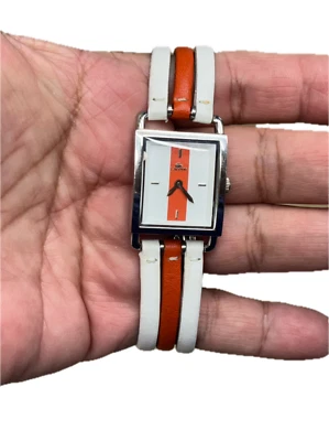 LACOSTE 6500L Wristwatch White-Orange Leather Band Logo Dial-Unisex-WORKING! - Image 1 of 4