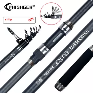 🎣 PHISHGER Telescopic Surf Spinning Rod 3.6-5.3M 30T Carbon 80-150g Casting - Picture 1 of 18