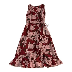 Context Cotton Linen Floral Faux Wrap Sleeveless Dress Ruffles Self Belt Size 2 - Picture 1 of 12