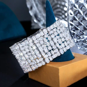 Luxurious CZ Wide Bracelet Bangle White Gold Plated CZ Party Jewelry Accessories - Bild 1 von 13