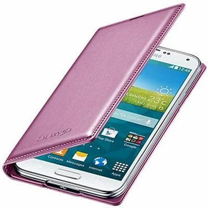 Genuine Samsung Galaxy S5 Flip Wallet Phone Case Cover Metallic Pink - Picture 1 of 3