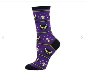 Cat Aliens Catliens Purple Halloween Womens Crew Socks SockSmith WNC2583-PRP NWT - Picture 1 of 5