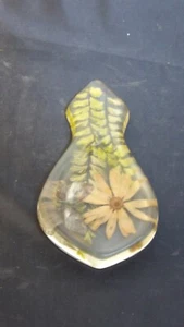 Reposapiés vintage de mediados de siglo Boho Lucite con mariposa y flores secas - Imagen 1 de 2