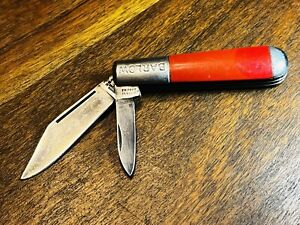 HAMMER BRAND U.S.A. 2 BLD 3” Red Handle BARLOW POCKET KNIFE * PATENT NUMBERS*