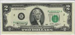 1976 $2.00 FRN NY (B) Mis-alignment of the second print error note. - Picture 1 of 2