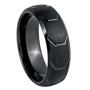 Black IP 8mm Men's Tungsten Carbide Ring Tire Thread Center Beveled Edge - Picture 1 of 4