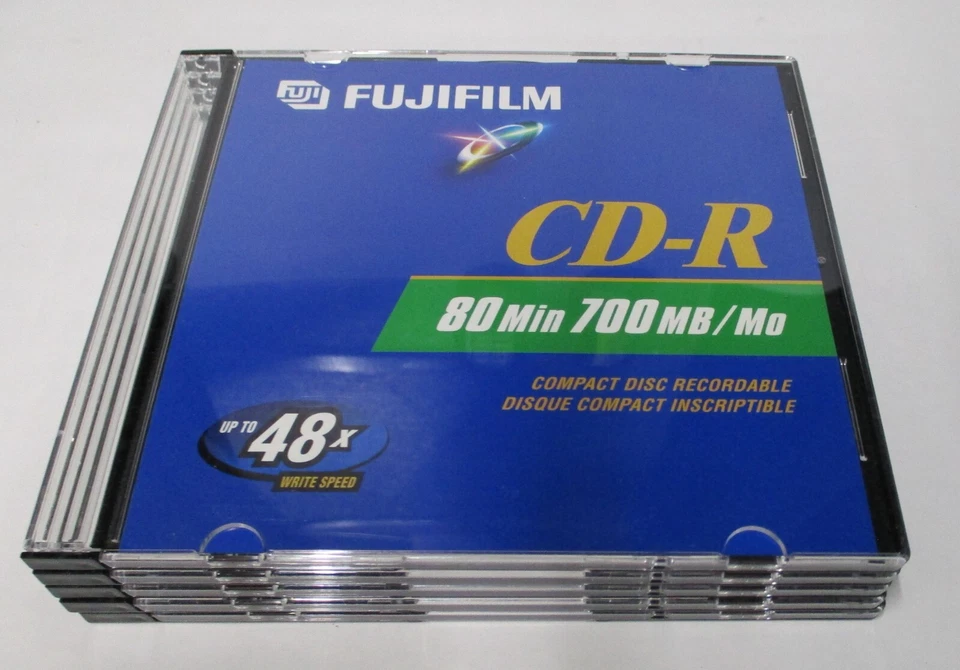 New FUJIFILM Recordable 700MB Data Capacity 80min 48X CD-R Disc Slim Case 5-Pack - Image 1 of 1