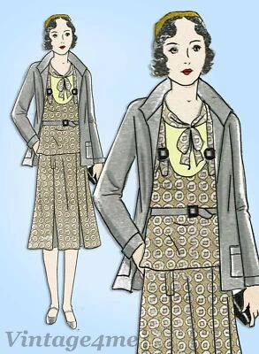 Simplicity 442: 1930s Uncut Girls Ensemble Jacket Size 8 Vintage Sewing Pattern - Image 1 of 4
