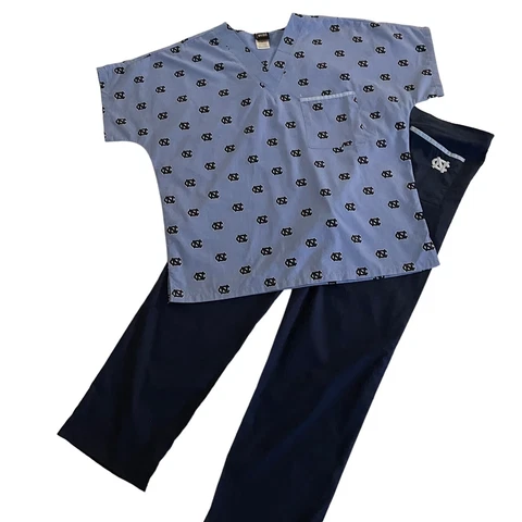 UNC Tarheel Tar Heels Scrub Set Pants New Mens Adult M Top -FLAW North Carolina Cover