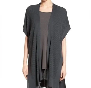 Eileen Fisher langer schlanker Tencel Rippstrick Kimono Cardigan anthrazit grau L/XL - Bild 1 von 8