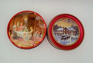 Merita Fruit Cake Victorian Fox Hunt Scene & Winter Plantation Tin Lot - Picture 1 of 14
