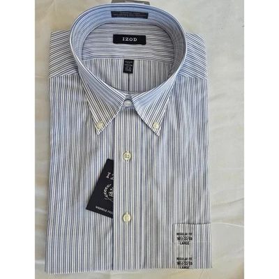 Camisa de vestir IZOD para hombre grande azul blanco a rayas sin arrugas con botones ajuste regular Foto 1 de 4