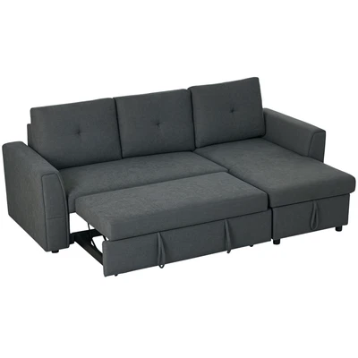 HOMCOM 3 Seater Sofa Bed, Convertible Pull Out Sofa with Storage, Dark Grey - Image 1 of 4