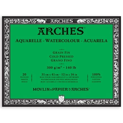 Arches Aquarelle Cold Pressed Watercolor Block 12"x16"- 140lb,20 Sheets - 5A0029 - Image 1 of 4
