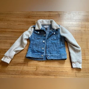 Falls Creek Mädchen 10-12 Kinder Denim und Sherpa Kunstfell Jeansjacke Knopfverschluss - Bild 1 von 9