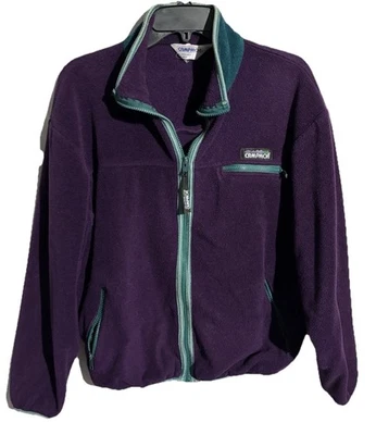 Jaqueta feminina vintage anos 80 Campmor tamanho G roxa azul-petróleo lã zíper completo Gorpcore EUA - Imagem 1 de 4