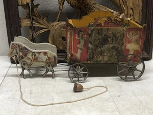 Vintage GIBBS #53 Pony Circus Monkey Wagon giocattolo MENAGERIE WAGON - Foto 1 di 19