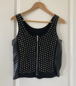 Michael Kors Black Silver Stud Faux Leather Lined Vest Sz 8 - Picture 1 of 3