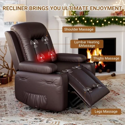 Massage Reclining Sofa Power Lift Recliner Chair Faux Leather Cup Holder +Pocket - Image 1 of 4