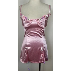 Y2K Dreamgirl Satin rosa Schleife Slip Dessous Babydoll Kleid Large - Bild 1 von 8