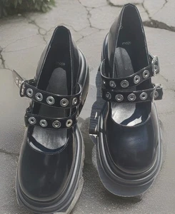 Maje NWOT Platform Mary Jane Leather Shoes Silver Eyelets Size US 9.5/ FR 40 - Picture 1 of 7