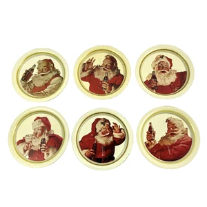 Vintage Coca-Cola Santa Claus Tin Coasters Set 6 Christmas Holiday Collectible D - Picture 1 of 10